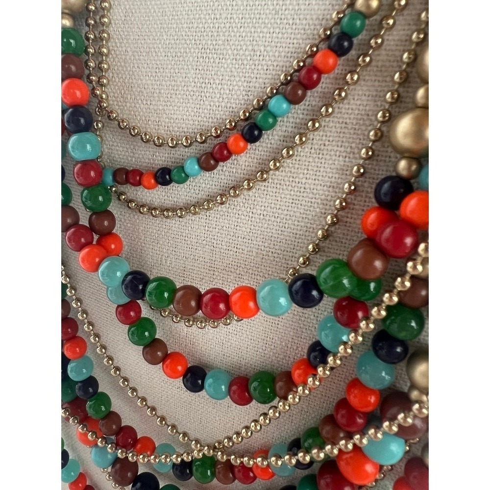 Multistrand Beaded Necklace Gold Amrita Singh Layered Statement Chunky Colorful - Picture 11 of 16